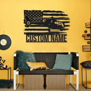 Personalized US Army Helicopter USA Flag Sign Aircraft Hangar Pilot Name Sign Airforce Patriotic Decor Gift Custom Metal Sign 2