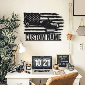 Personalized US Army Helicopter USA Flag Sign Aircraft Hangar Pilot Name Sign Airforce Patriotic Decor Gift Custom Metal Sign 3