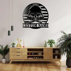 Personalized US Army Skull Sign Independence Day Veteran Day Patriotic Decor Gift Custom Metal Sign 1