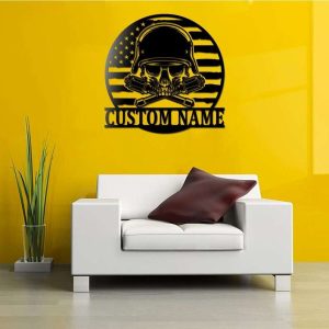 Personalized US Army Skull Sign Independence Day Veteran Day Patriotic Decor Gift Custom Metal Sign 2