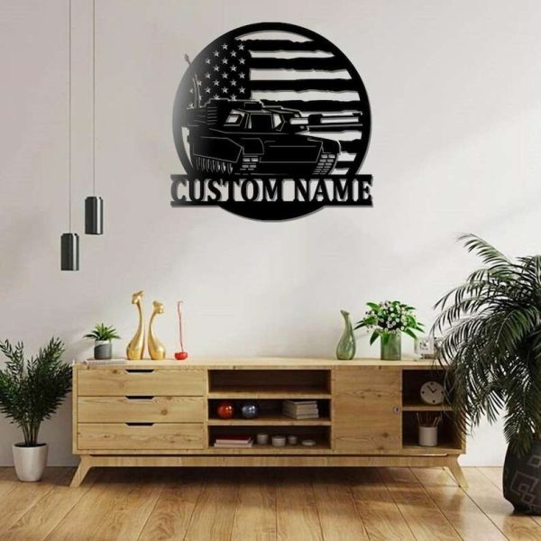 Personalized US Battle Tank Sign Military Tank Independence Day Veteran Day Patriotic Decor Gift Custom Metal Sign