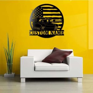 Personalized US Battle Tank Sign Military Tank Independence Day Veteran Day Patriotic Decor Gift Custom Metal Sign 2