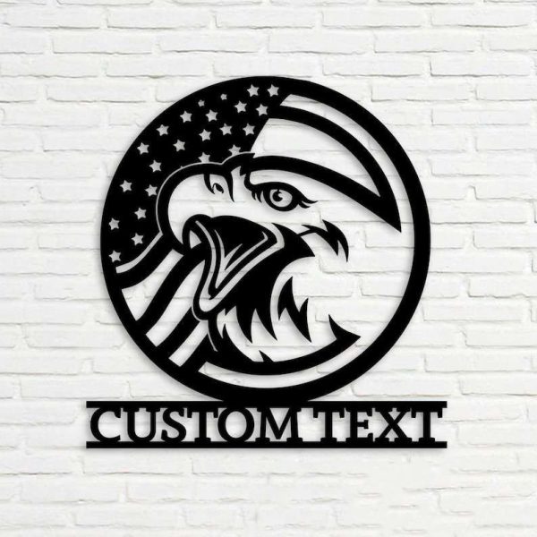 Personalized US Flag & Eagle Family Name or Address Sign Independence Day Veteran Day Patriotic Decor Custom Metal Sign