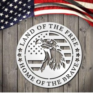 Personalized US Flag Eagle Home of the Free Because of the Brave Sign Independence Day Veteran Day Patriotic Decor Custom Metal Sign 1