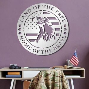 Personalized US Flag Eagle Home of the Free Because of the Brave Sign Independence Day Veteran Day Patriotic Decor Custom Metal Sign 2