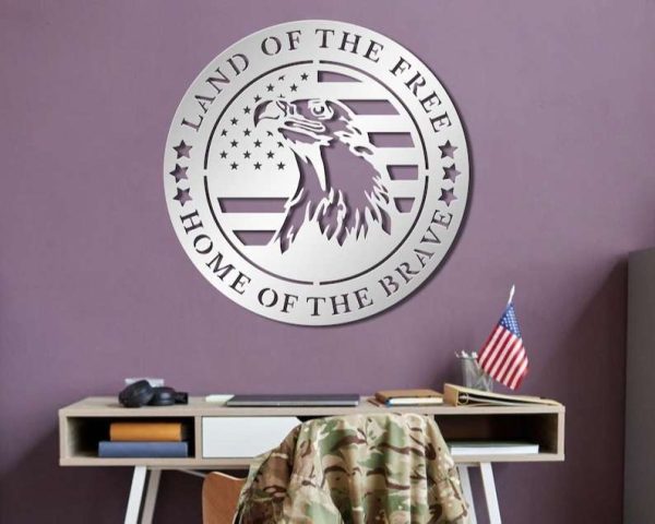 Personalized US Flag Eagle Home of the Free Because of the Brave Sign Independence Day Veteran Day Patriotic Decor Custom Metal Sign