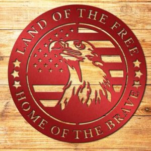 Personalized US Flag Eagle Home of the Free Because of the Brave Sign Independence Day Veteran Day Patriotic Decor Custom Metal Sign