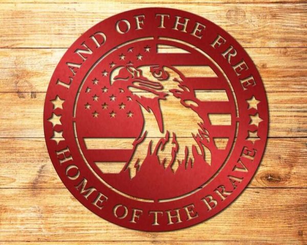 Personalized US Flag Eagle Home of the Free Because of the Brave Sign Independence Day Veteran Day Patriotic Decor Custom Metal Sign