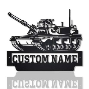 Personalized US Military Tank Sign Independence Day Veteran Day Patriotic Decor Gift Custom Metal Sign 1