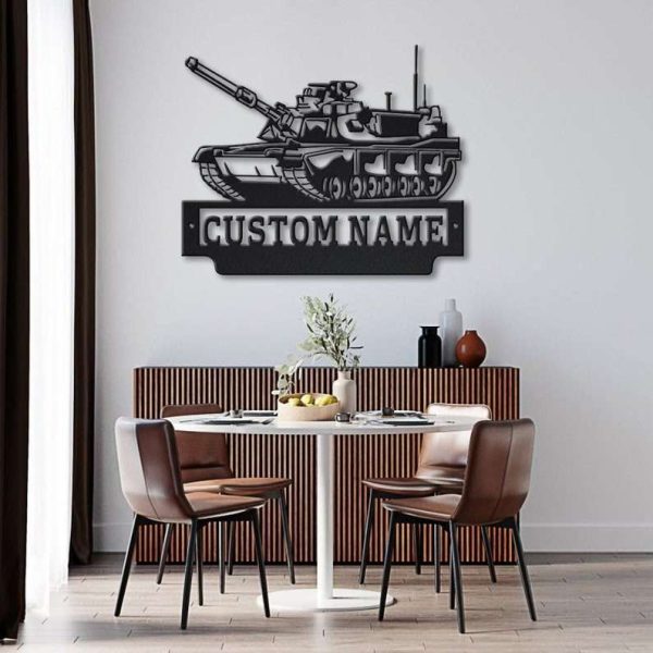 Personalized US Military Tank Sign Independence Day Veteran Day Patriotic Decor Gift Custom Metal Sign