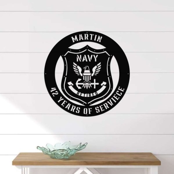 Personalized US Navy Retirement Sign Independence Day Veteran Day Patriotic Decor Custom Metal Sign