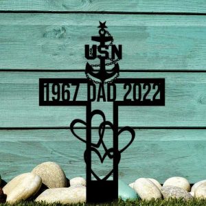 Personalized US Navy Veteran Memorial Sign Yard Stakes Navy Anchor Grave Marker Cemetery Decor Custom Metal Sign