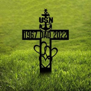 Personalized US Navy Veteran Memorial Sign Yard Stakes Navy Anchor Grave Marker Cemetery Decor Custom Metal Sign 2