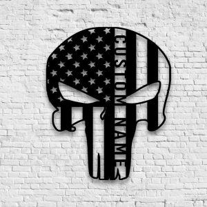 Personalized US Punisher Skull American Sign Independence Day Veteran Day Patriotic Decor Custom Metal Sign 1