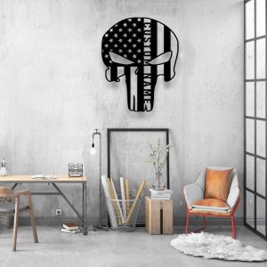 Personalized US Punisher Skull American Sign Independence Day Veteran Day Patriotic Decor Custom Metal Sign