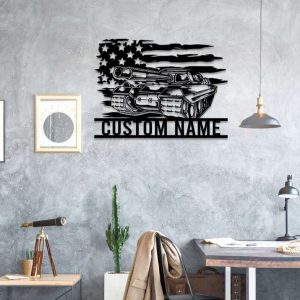 Personalized US Tank Soldier Military Sign Independence Day Veteran Day Patriotic Decor Custom Metal Sign 4