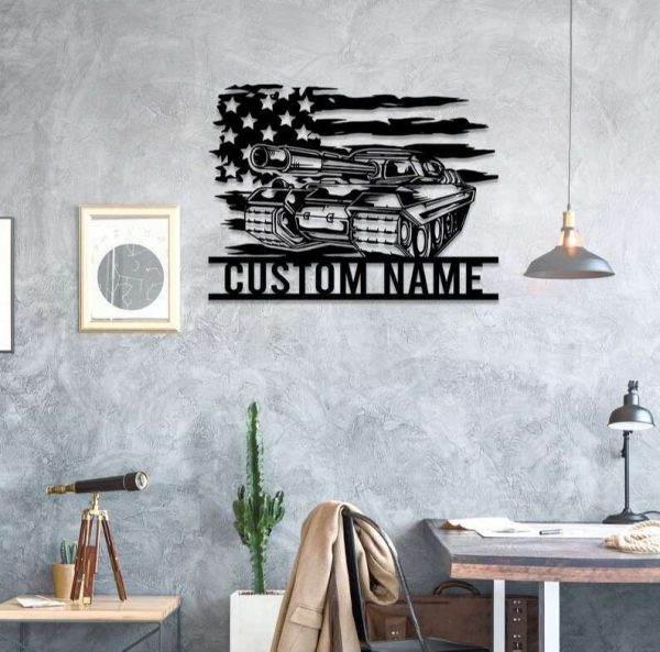 Personalized US Tank Soldier Military Sign Independence Day Veteran Day Patriotic Decor Custom Metal Sign