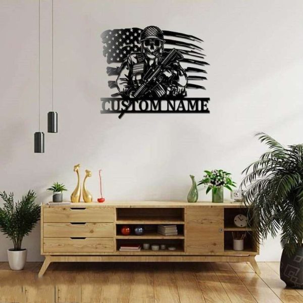 Personalized US Veteran Skull Sign Independence Day Military Veteran Day Patriotic Decor Gift Custom Metal Sign