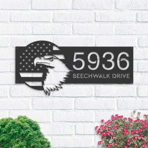 Personalized USA Eagle with Flag Patriotic Address Sign House Number Plaque Custom Metal Sign 1