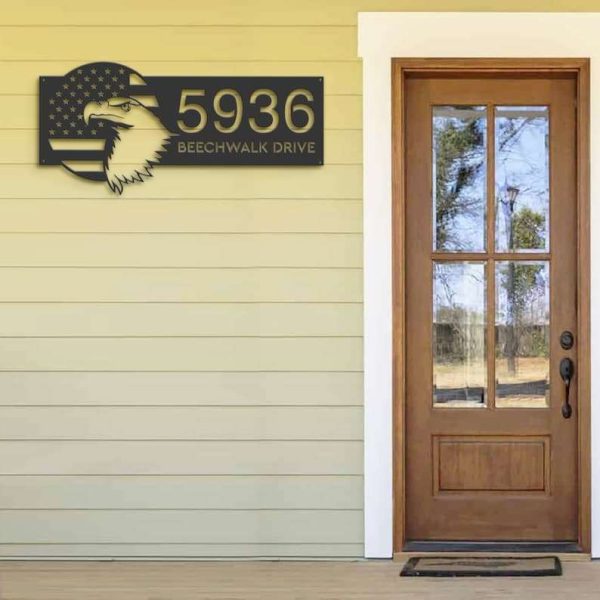 Personalized USA Eagle with Flag Patriotic Address Sign House Number Plaque Custom Metal Sign