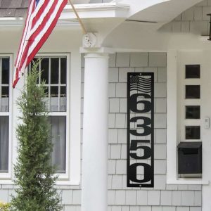 Personalized USA Flag Patriotic Address Sign Vertical House Number Plaque Custom Metal Sign