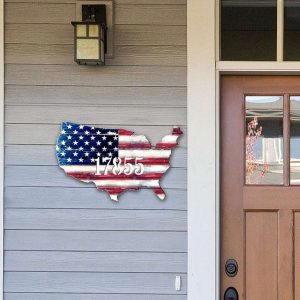 Personalized USA Flag Patriotic House Number Plaque Independence Day Veteran Day Patriotic Decor Custom Metal Sign 4