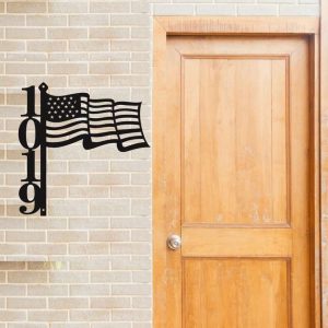 Personalized USA Flag Vertical Address Sign House Number Plaque Custom Metal Sign