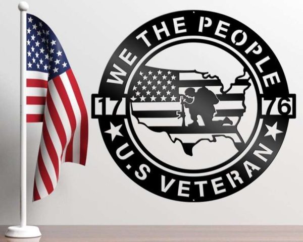 Personalized USA Flag Veteran Military Man Gun Sign Independence Day Veteran Day Patriotic Decor Custom Metal Sign