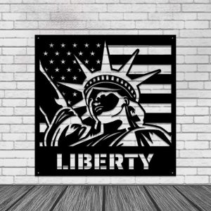 Personalized USA Freedom Lady Liberty Sign Independence Day Veteran Day Patriotic Decor Custom Metal Sign 4