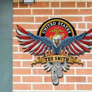 Personalized USA Marine Corps Bald Eagle with Flag  Sign Independence Day Veteran Day Home Decor Gift for Patriot Custom Metal Sign