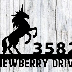 Personalized Unicorn Address Sign House Number Plaque Custom Metal Sign