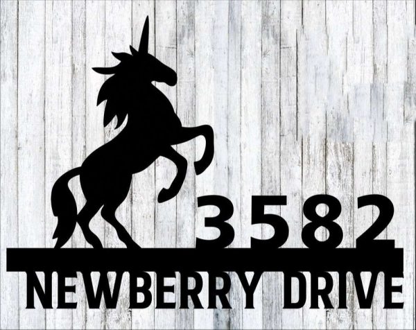 Personalized Unicorn Address Sign House Number Plaque Custom Metal Sign