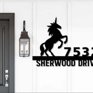 Personalized Unicorn Address Sign House Number Plaque Custom Metal Sign 2 2