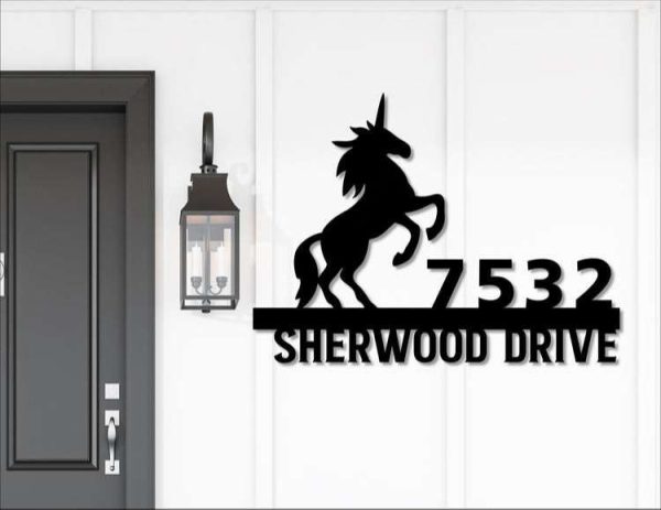 Personalized Unicorn Address Sign House Number Plaque Custom Metal Sign