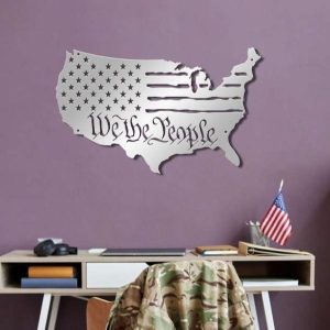 Personalized United States Map Flag Sign We the People Independence Day Veteran Day Patriotic Decor Custom Metal Sign