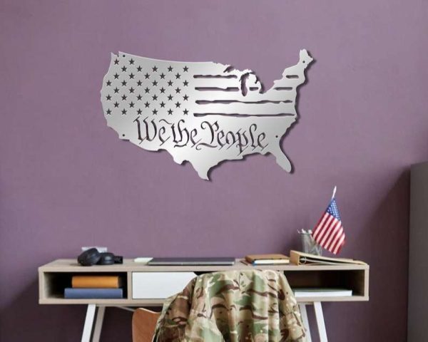 Personalized United States Map Flag Sign We the People Independence Day Veteran Day Patriotic Decor Custom Metal Sign