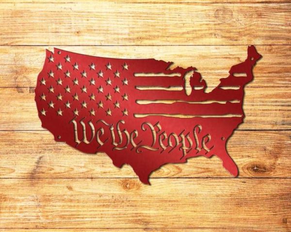 Personalized United States Map Flag Sign We the People Independence Day Veteran Day Patriotic Decor Custom Metal Sign