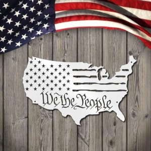 Personalized United States Map Flag Sign We the People Independence Day Veteran Day Patriotic Decor Custom Metal Sign