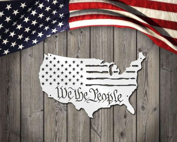 Personalized United States Map Flag Sign We the People Independence Day Veteran Day Patriotic Decor Custom Metal Sign