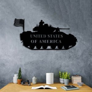 Personalized United States Of America Tank Sign Independence Day Veteran Day Patriotic Decor Custom Metal Sign 1