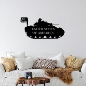 Personalized United States Of America Tank Sign Independence Day Veteran Day Patriotic Decor Custom Metal Sign