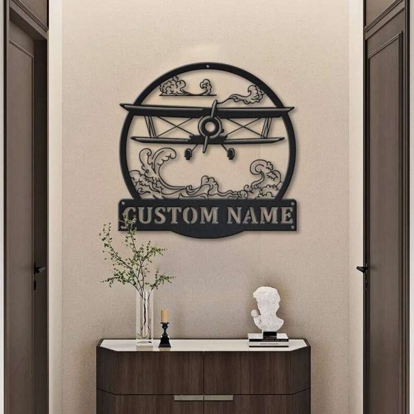 Personalized Vintage Airplane Sign Aircraft Hangar Pilot Name Sign Airforce Patriotic Decor Gift Custom Metal Sign 1