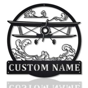 Personalized Vintage Airplane Sign Aircraft Hangar Pilot Name Sign Airforce Patriotic Decor Gift Custom Metal Sign