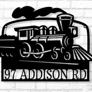 Personalized Vintage Train Address Sign Coal Train Monogram Railway Train Room Decor House Number Plaque Custom Metal Sign