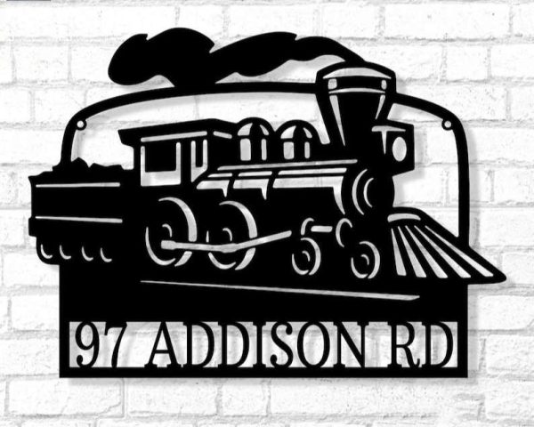 Personalized Vintage Train Address Sign Coal Train Monogram Railway Train Room Decor House Number Plaque Custom Metal Sign