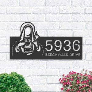 Personalized Virgin Mary Christian Address Sign House Number Plaque Custom Metal Sign