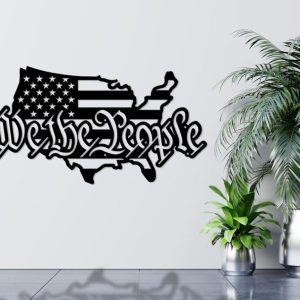 Personalized We the People USA Outline Map Stars and Stripes Sign Independence Day Veteran Day Patriotic Decor Custom Metal Sign 4