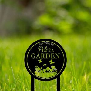 Personalized Welcome To Garden Flower and Butterfly Yard Stakes Decorative Custom Metal Sign 1