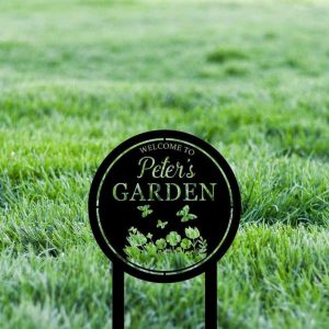 Personalized Welcome To Garden Flower and Butterfly Yard Stakes Decorative Custom Metal Sign