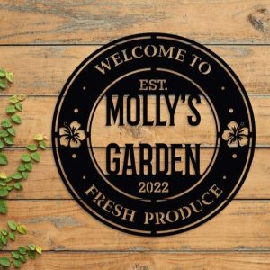 Personalized Welcome to Fresh Produce Tropical Flower Garden Decorative Custom Metal Sign 1